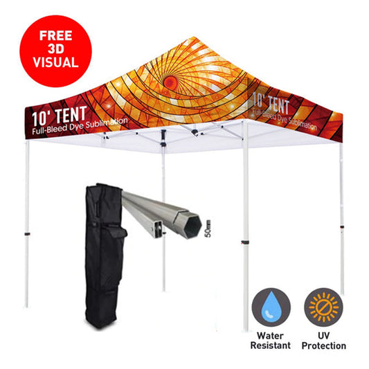 Premium 50mm Aluminum 10' Tent Kit (Full-Bleed Dye Sublimation) 17‘’ Valance
